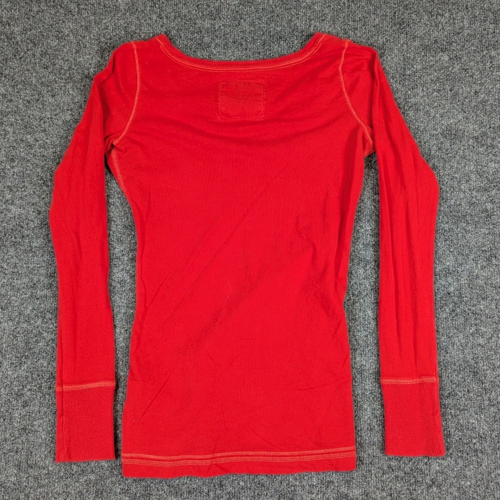 Abercrombie & Fitch Womens Y2K Babydoll V-Neck Long Sleeve Top Red Moose Logo M - Picture 4 of 16